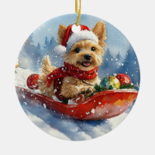 Ornamento De Cerâmica Cão Terrier da Baía de Chesapeake no Natal do Tren