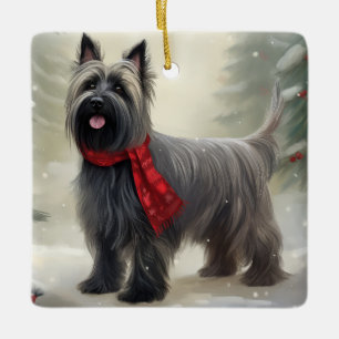Ornamento De Cerâmica Cão Terrier Skye na Neve Natal 