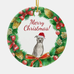 Ornamento De Cerâmica Cão terrier staffordshire americano Feliz natal