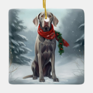 Ornamento De Cerâmica Cão Weimaraner na Neve Natal