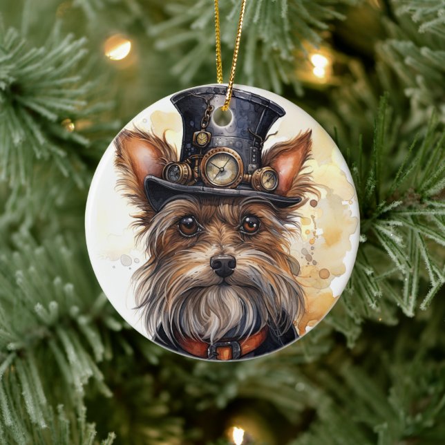 Ornamento De Cerâmica Cão Yorkshire Terrier Steampunk (Árvore)