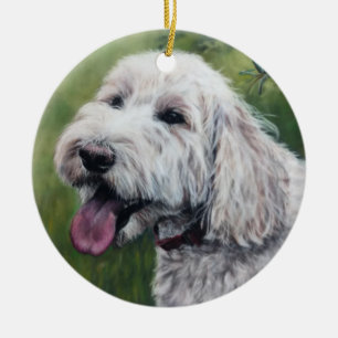 Ornamento De Cerâmica Cãozinho branco-de-ouro