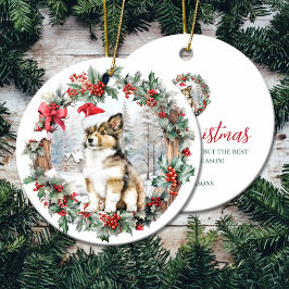 Ornamento De Cerâmica Cãozinho de Natal bonito cachorrinho de Papai Noel