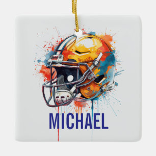 Ornamento De Cerâmica Capacete de Futebol Motivacional Inspirador Nome
