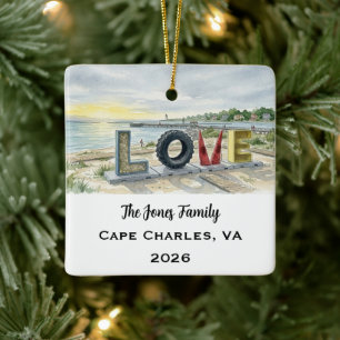 Ornamento De Cerâmica Cape Charles, Virgínia Natal Personalizado