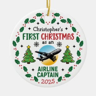 Ornamento De Cerâmica Capitão de Companhia Aérea Primeiro Natal Piloto P