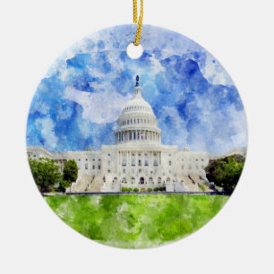 Ornamento De Cerâmica Capitólio dos Estados Unidos em Washington DC Wate