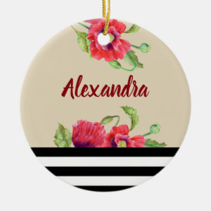 Ornamento De Cerâmica Cápsulas vermelhas de aquarelas Arte Floral Botâni