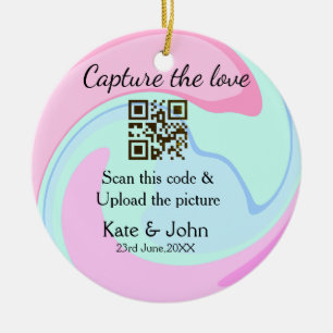 Ornamento De Cerâmica Capturar a combinação azul-rosa do marble add QR s