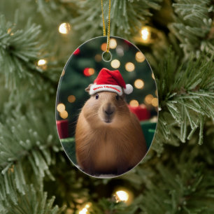Ornamento De Cerâmica "Capybara Claus: Uma Maravilha Festiva Bokeh"