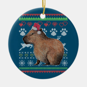 Ornamento De Cerâmica Capybara Papais noeis-Claus Ugly Christmas Sweater
