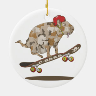 Ornamento De Cerâmica Capybara Skateboard ollie