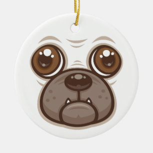 Ornamento De Cerâmica Cara de Cachorro Pug Desenho Animado
