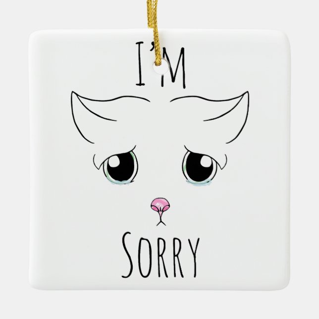 Ornamento De Cerâmica Cara de Gato Triste: Desculpe (Frente)