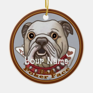 Ornamento De Cerâmica Cara de Pôquer Bulldog