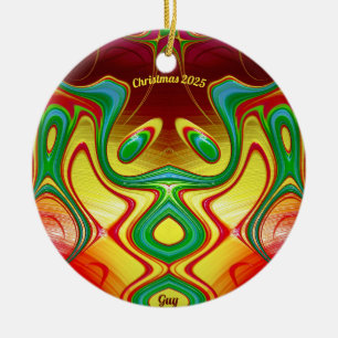 Ornamento De Cerâmica CARA ~ NATAL Amarelo Verde Amarelo Brilhante 2025