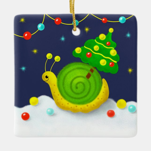 Ornamento De Cerâmica Caracol com árvore de Natal (Frente)
