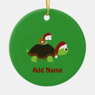 Ornamento De Cerâmica Caracol de Natal numa tartaruga