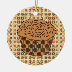 Ornamento De Cerâmica Caramel Frosted Cupcake with Sprinkles
