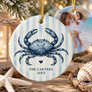 Ornamento De Cerâmica Caranguejo Azul Aquarela Faixa Foto Chic Costeiro