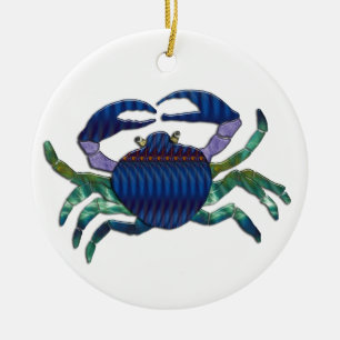 Ornamento De Cerâmica Caranguejo azul esmaltado