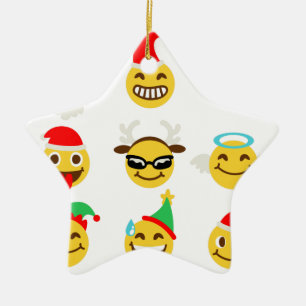 Ornamento De Cerâmica caras felizes do emoji do xmas