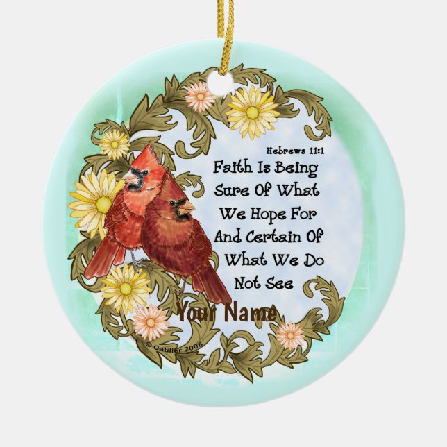 Ornamento De Cerâmica Cardeais Cristãos Fé  (Frente)