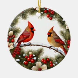 Ornamento De Cerâmica Cardeais Vermelhos Pássaros de Neve Memorial Ideia