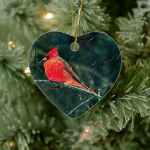 Ornamento De Cerâmica Cardeal de inverno em Snowstorm - Aprimorado