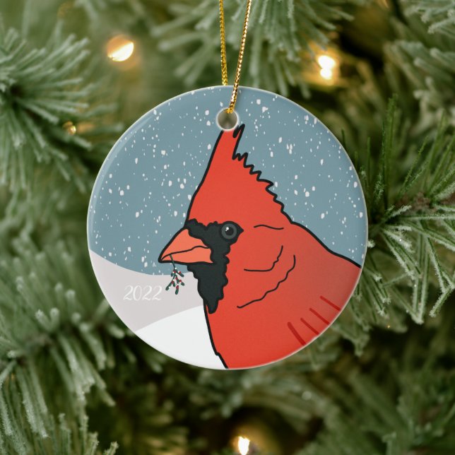 Ornamento De Cerâmica Cardeal de Natal (Árvore)