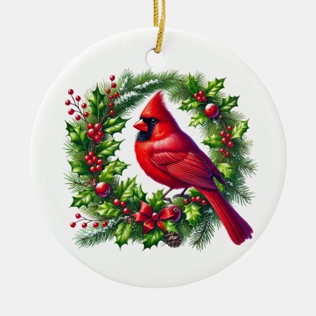 Ornamento De Cerâmica Cardeal de Natal (Frente)