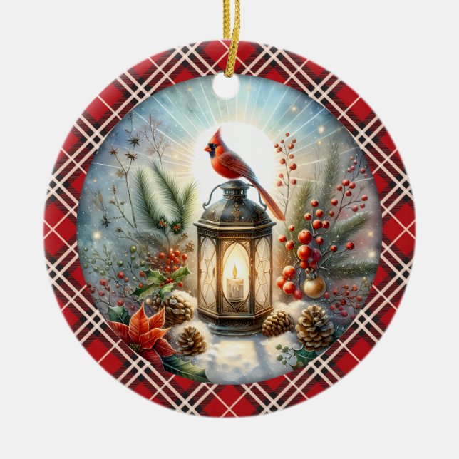 Ornamento De Cerâmica Cardeal de Natal Lembre-se de Amado um Lanterna (Frente)