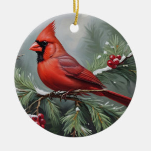 Ornamento De Cerâmica Cardeal de natal vermelho