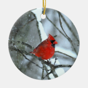 Ornamento De Cerâmica Cardeal na neve