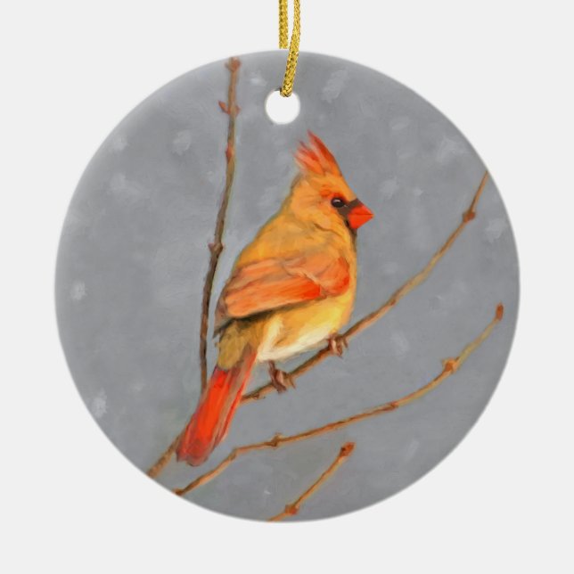 Ornamento De Cerâmica Cardeal para pintura de galho - Arte original de p (Frente)