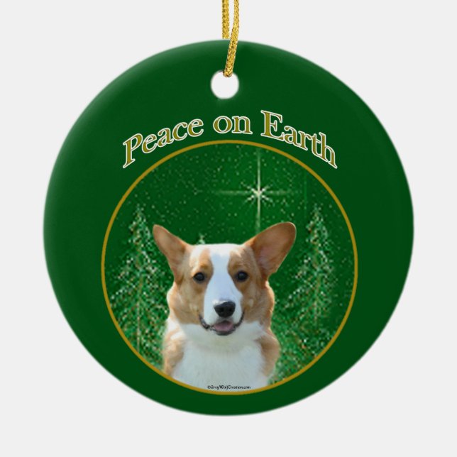 Ornamento De Cerâmica Cardigan Welsh Corgi Peace (Frente)