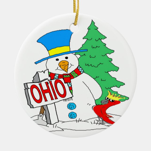 Ornamento De Cerâmica Cardinal de Ohio Snowman (Frente)