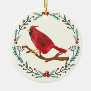 Ornamento De Cerâmica Cardinal Elegante Personalizado Desenhado à Mão