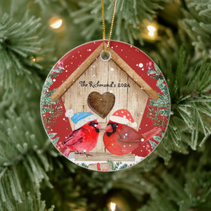 Ornamento De Cerâmica Cardinals Treehouse Personalizado