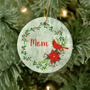 Ornamento De Cerâmica Cardinals Wreath Personalizado