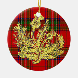 Ornamento De Cerâmica Cardo escocês Dourado na xadrez