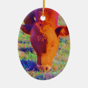 Ornamento De Cerâmica Carinha de Vaca Castanho. RAINBOW GRASS