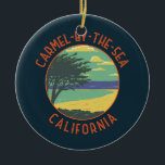 Ornamento De Cerâmica Carmel-by-Sea California Retro Distress<br><div class="desc">Carmel-by-Sea num estilo de arte vetorial. Carmel-by-Sea é uma pequena cidade de praia na Península de Monterey,  na Califórnia. É conhecida pelos museus e pela biblioteca da histórica Missão Carmel.</div>