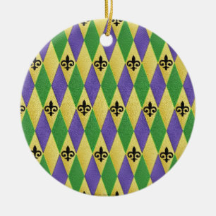 Ornamento De Cerâmica Carnaval Harlequim Flor de Lis