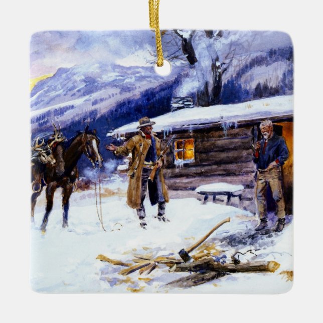 Ornamento De Cerâmica "Carne de Natal" por Charles M Russell (Frente)