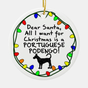 Ornamento De Cerâmica Caro português Podengo do papai noel