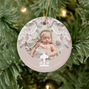 Ornamento De Cerâmica Carousel Floral Soft Pink Photo