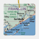 Ornamento De Cerâmica Carrabelle Florida Map<br><div class="desc">Carrabelle Flórida Enfeites de natal com o mapa de vintage design.</div>