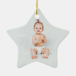 Ornamento De Cerâmica Carregar Foto Primeiro Natal