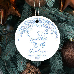 Ornamento De Cerâmica Carrinho Azul Caprichoso Primeiro Natal do Bebê